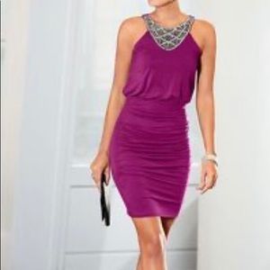 Venus sz small purple/mauve dress jeweled neckline